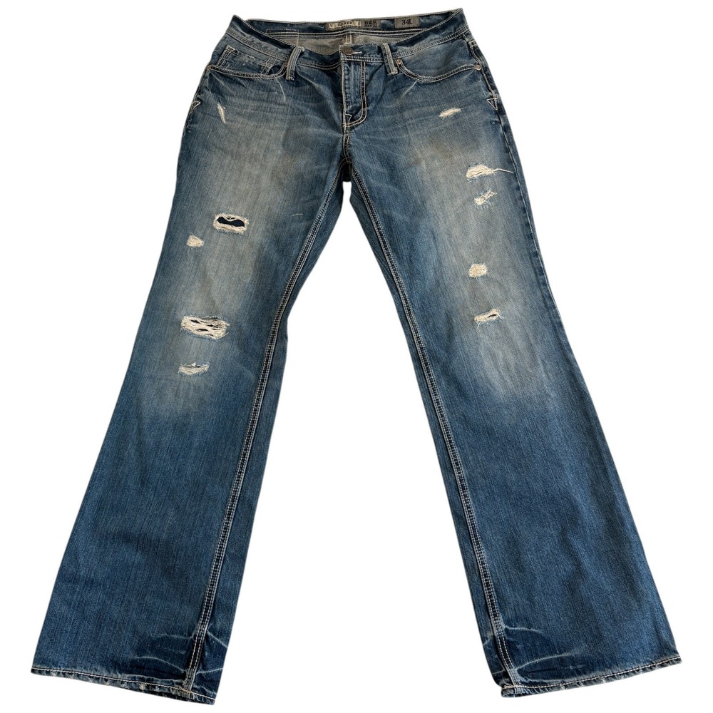 BKE Buckle Derek Bootcut Jeans Mens 34L‎ (35x33) Blue Denim Cotton Distressed